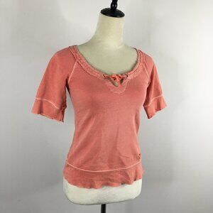 AX ARMANI EXCHANGE Dull Orange Tie Collar Short Sleeve French Terry Lining Shirt